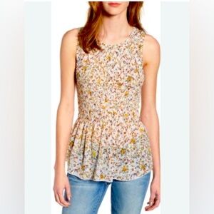 Hinge Floral Smocked Peplum Top Large